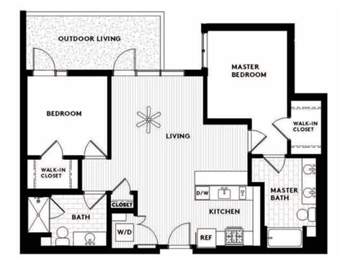 Floor plan for 2 beds, 2 baths, 1084 sqft